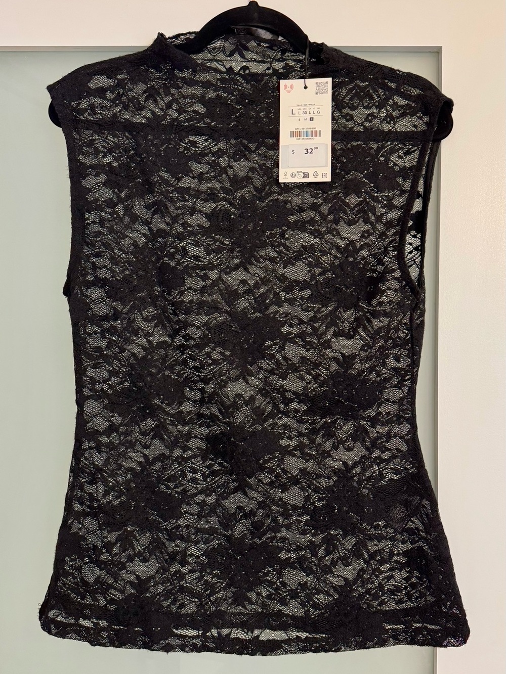 Zara Black Floral Lace Mock Neck Sleeveless Top | NWT | Size L